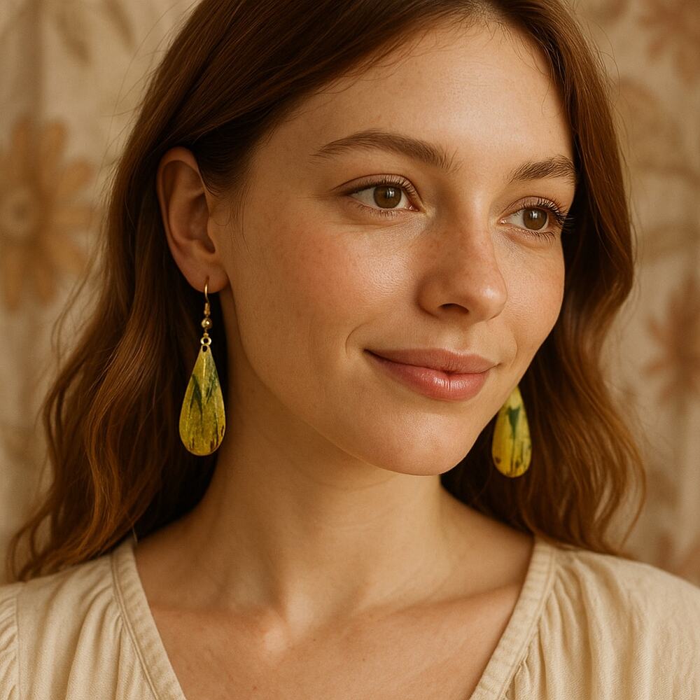 Gold Green Drop Earrings Selah Boho Chic Lightweight Dangle